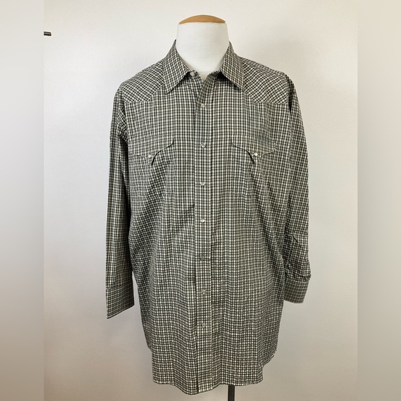 PANHANDLE SLIM Men's Green Western Pearl Snap Rodeo Plaid Shirt, sz 18 x 35 - Picture 1 of 8